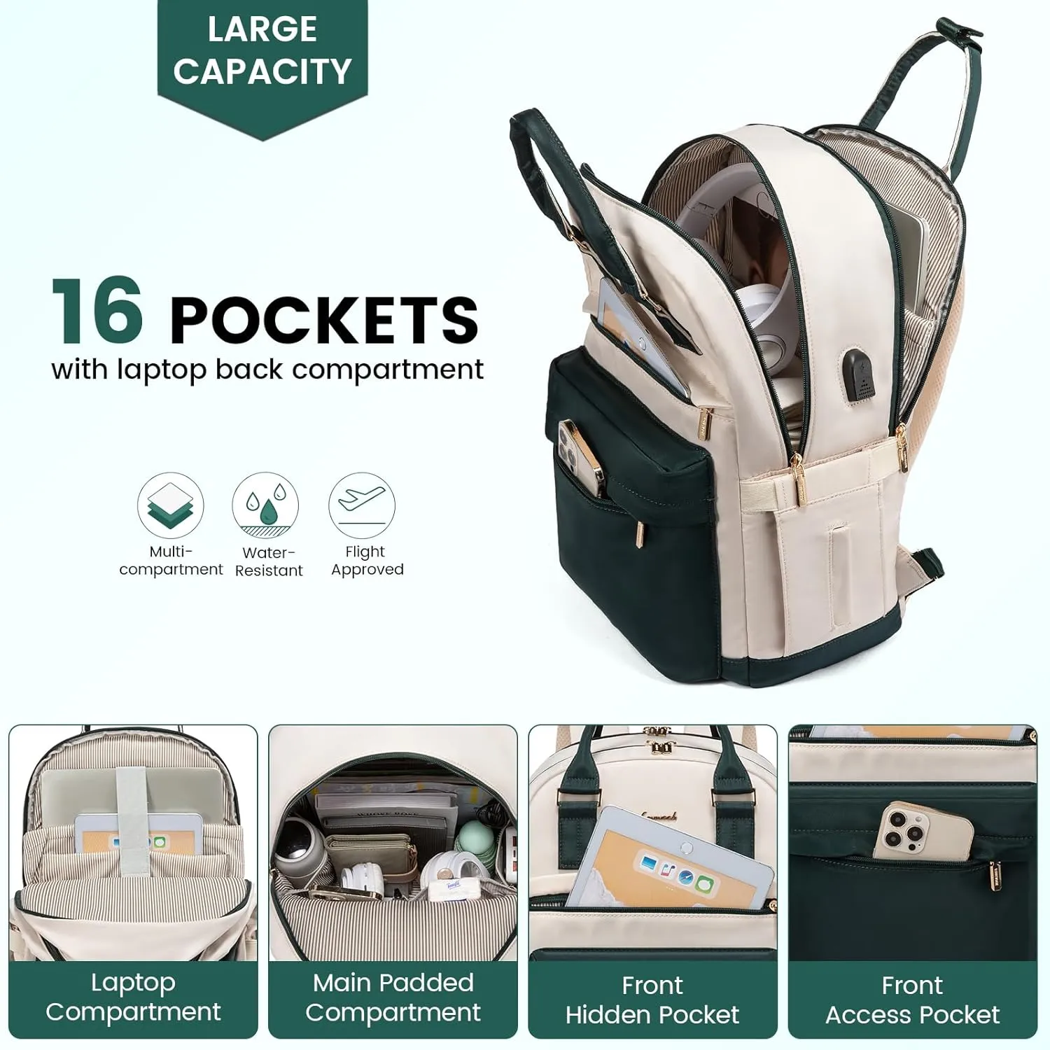LOVEVOOK Laptop Backpack for Women 17.3 Inch,Cute Backpack Laptop Bag with USB Port,Waterproof Travel Backpack Purse Teacher Nurse Bag Fashion Computer Bag for Work