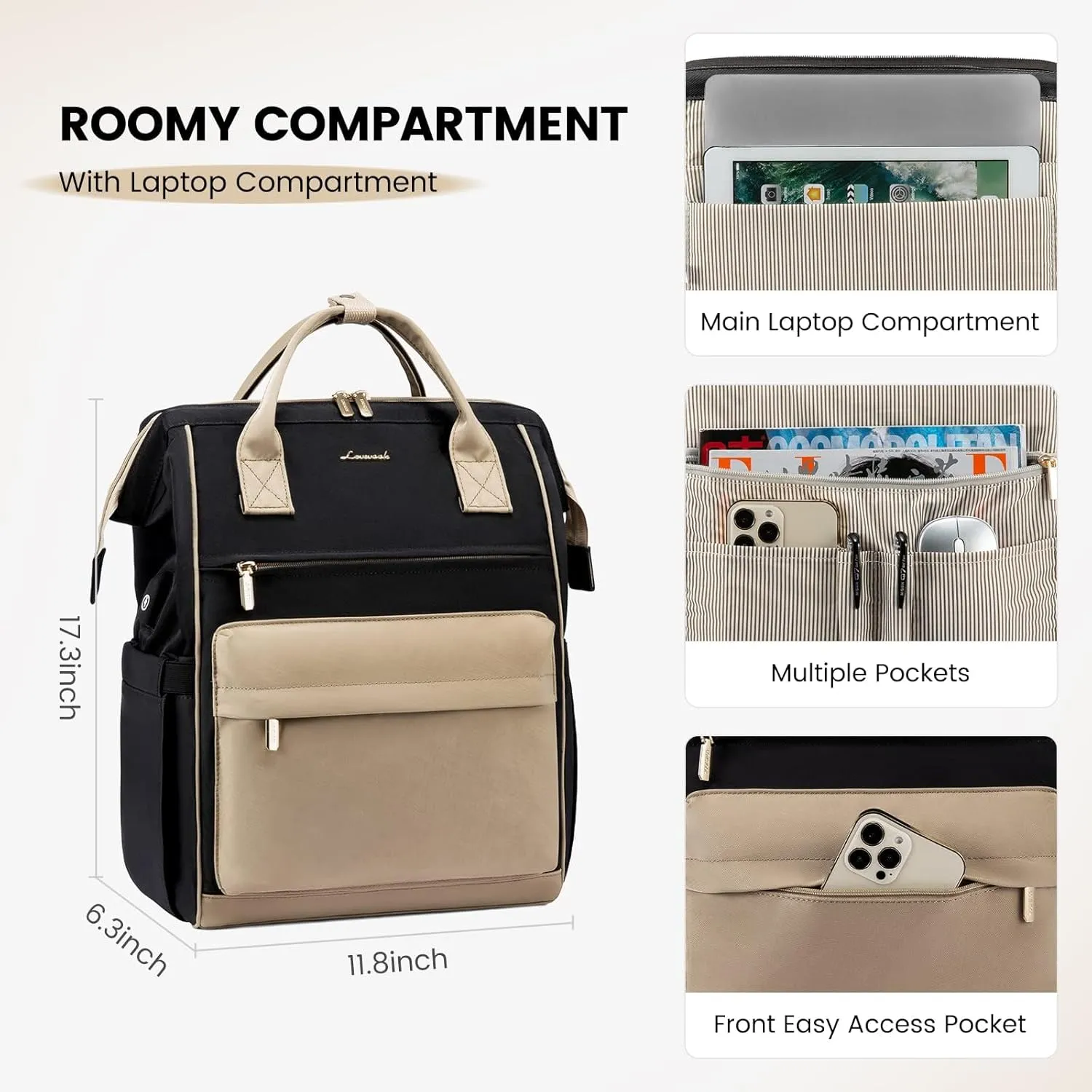 LOVEVOOK Laptop Backpack for Women,15.6 Inch Work Teacher Nurse Bag,Business Computer Backpack Purse with USB Port,Stylish Casual Daypack for Travel