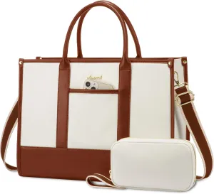 LOVEVOOK Laptop Tote Bags for Women Work Bag 17.3 inch Large Professional Teacher Purse Lightweight Computer Bag Briefcase Business Office, Beige-brown