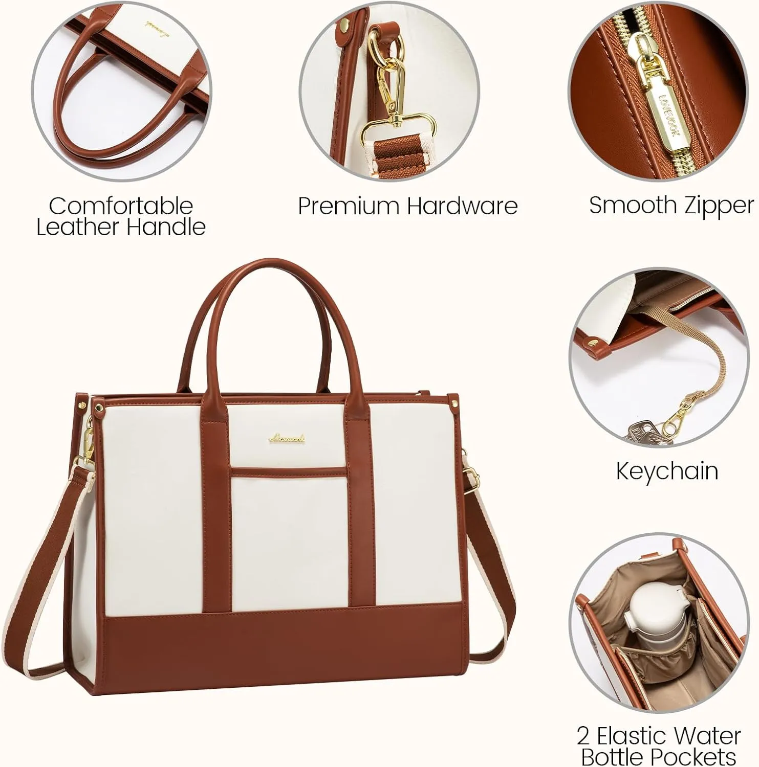 LOVEVOOK Laptop Tote Bags for Women Work Bag 17.3 inch Large Professional Teacher Purse Lightweight Computer Bag Briefcase Business Office, Beige-brown