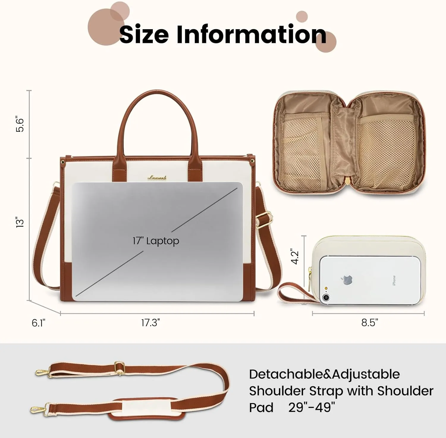LOVEVOOK Laptop Tote Bags for Women Work Bag 17.3 inch Large Professional Teacher Purse Lightweight Computer Bag Briefcase Business Office, Beige-brown