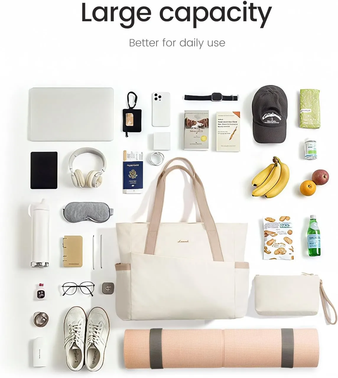 LOVEVOOK Tote Bag for Women 15.6 Inch Work Tote Handbag with Zipper and Yoga Strap Gym Bag for Nurse Teacher Travel, Daily