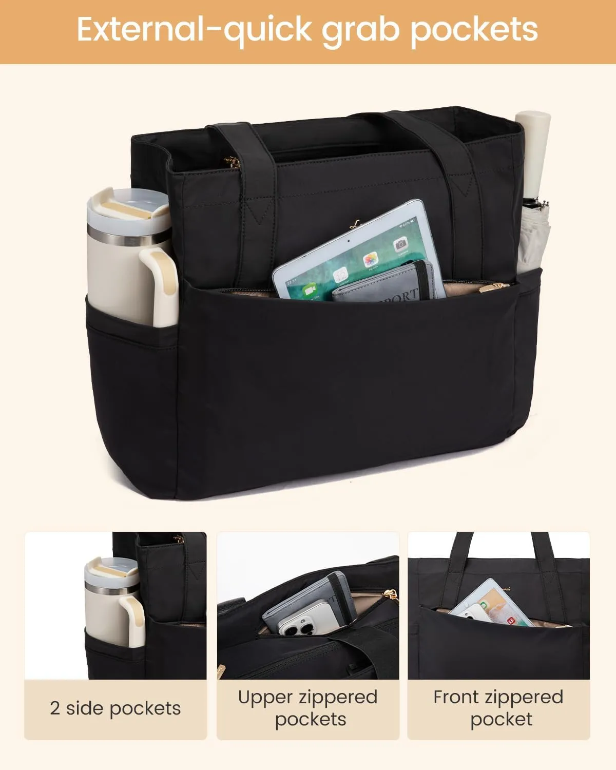 LOVEVOOK Tote Bag for Women 15.6 Inch Work Tote Handbag with Zipper and Yoga Strap Gym Bag for Nurse Teacher Travel, Daily