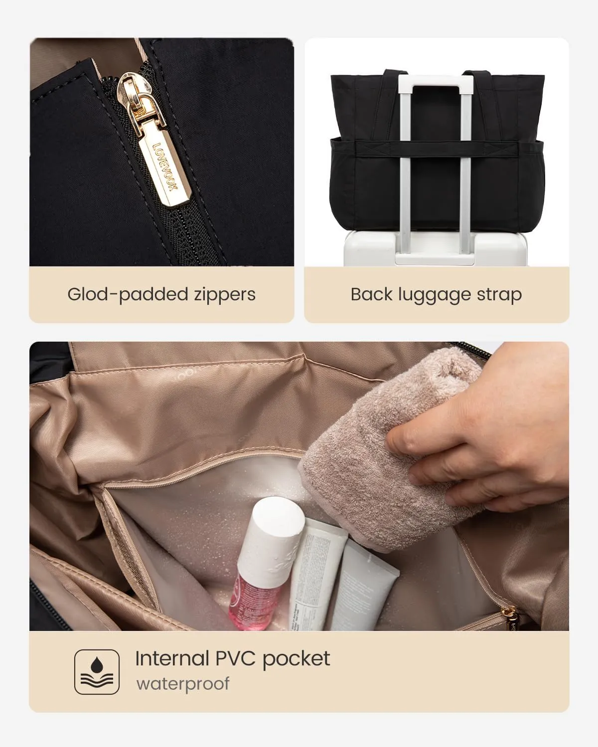 LOVEVOOK Tote Bag for Women 15.6 Inch Work Tote Handbag with Zipper and Yoga Strap Gym Bag for Nurse Teacher Travel, Daily