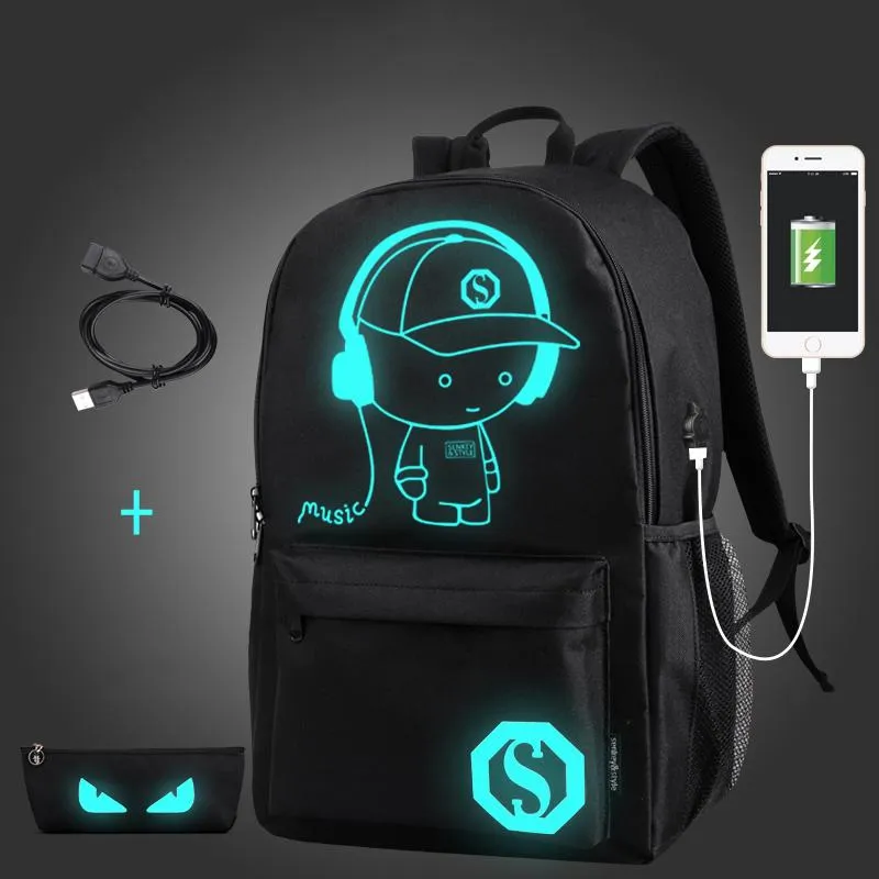 Luminous USB Charge Anti-theft Backpack For Teenagers