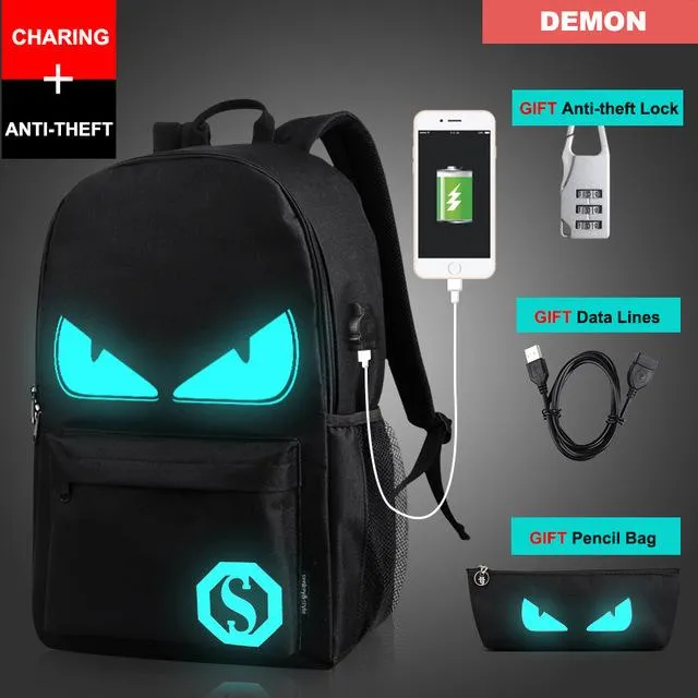 Luminous USB Charge Anti-theft Backpack For Teenagers