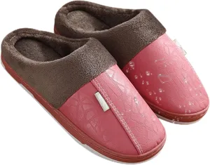 Luxurious Waterproof PU Fuzzy Cotton Slippers for Women Thick Warm Indoor Slippers for Winter Maternity Postpartum