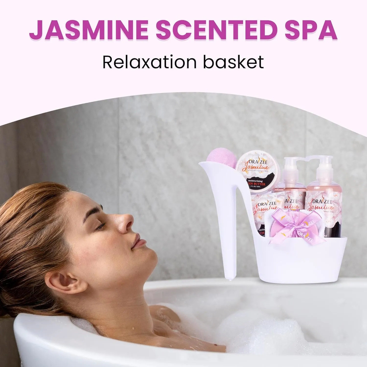 Luxury Spa Gifts for Women – 8 Pc Jasmine Scented Bath and Body Set with Bubble Bath, Lotion & More – Luxury Self Care Kit for Wife, Mom, Best Friend, Girlfriend, Anniversary Gift by Draizee