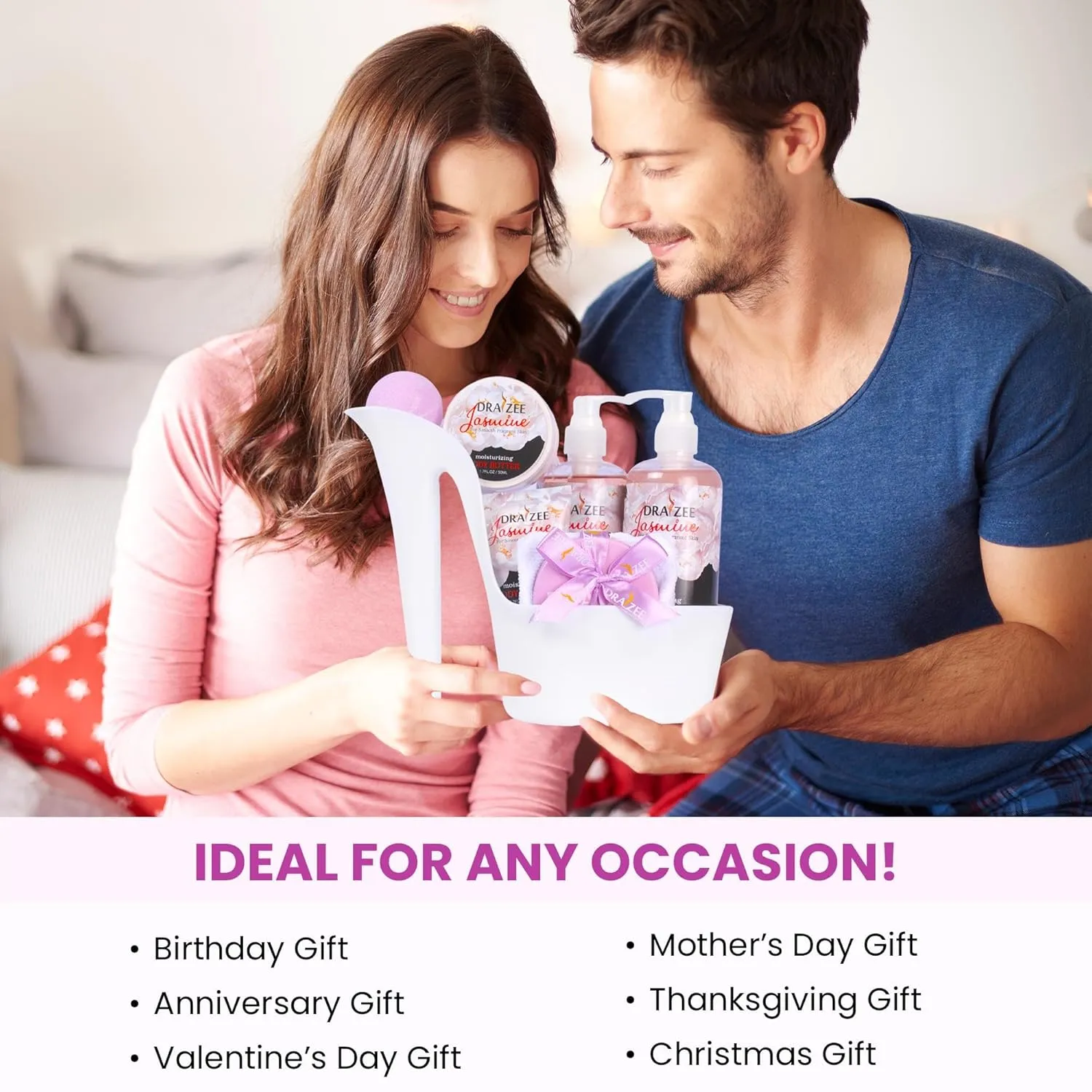 Luxury Spa Gifts for Women – 8 Pc Jasmine Scented Bath and Body Set with Bubble Bath, Lotion & More – Luxury Self Care Kit for Wife, Mom, Best Friend, Girlfriend, Anniversary Gift by Draizee
