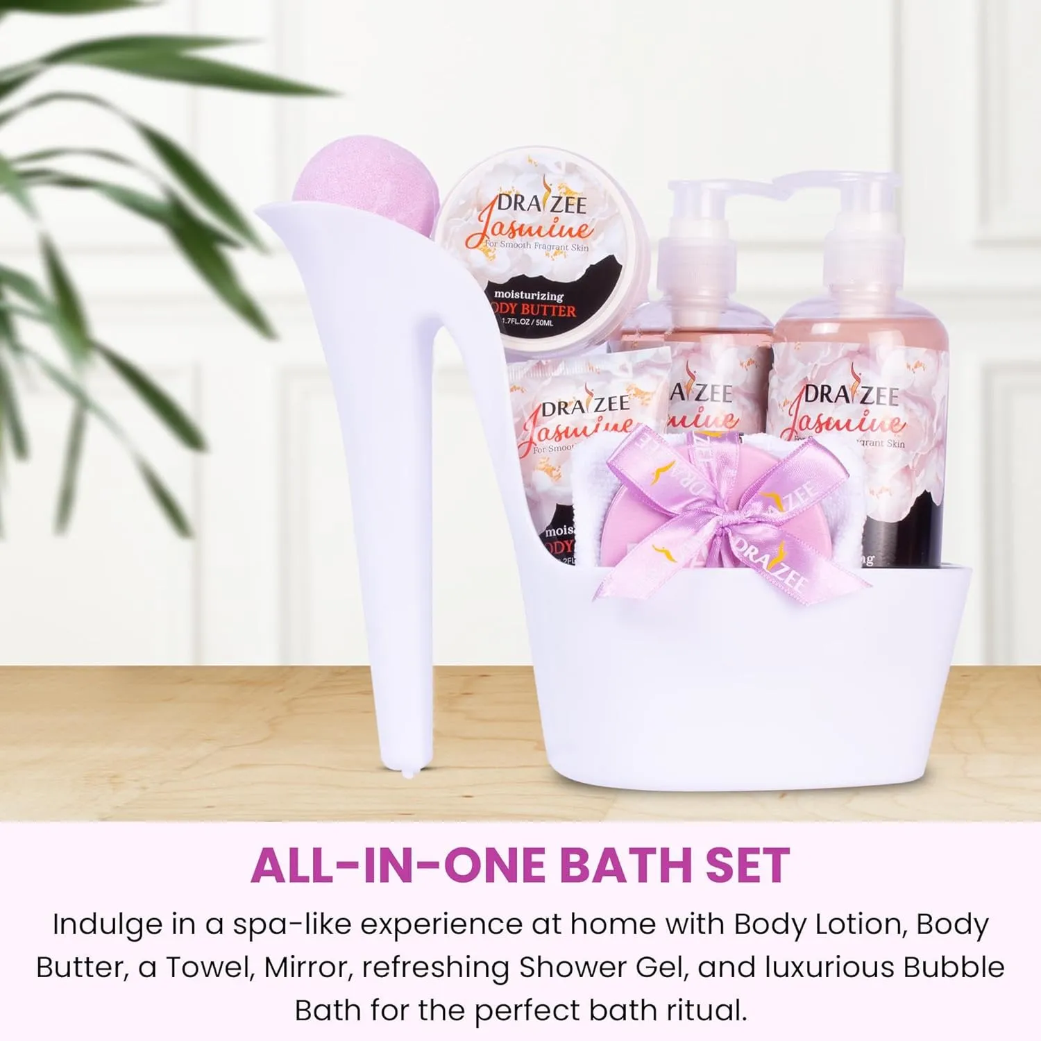 Luxury Spa Gifts for Women – 8 Pc Jasmine Scented Bath and Body Set with Bubble Bath, Lotion & More – Luxury Self Care Kit for Wife, Mom, Best Friend, Girlfriend, Anniversary Gift by Draizee