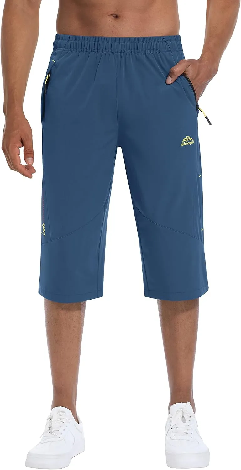 MAGCOMSEN Men's Capri Shorts Quick Dry Below Knee 3/4 Capri Pants with Zipper Pockets for Workout Running Training Summer