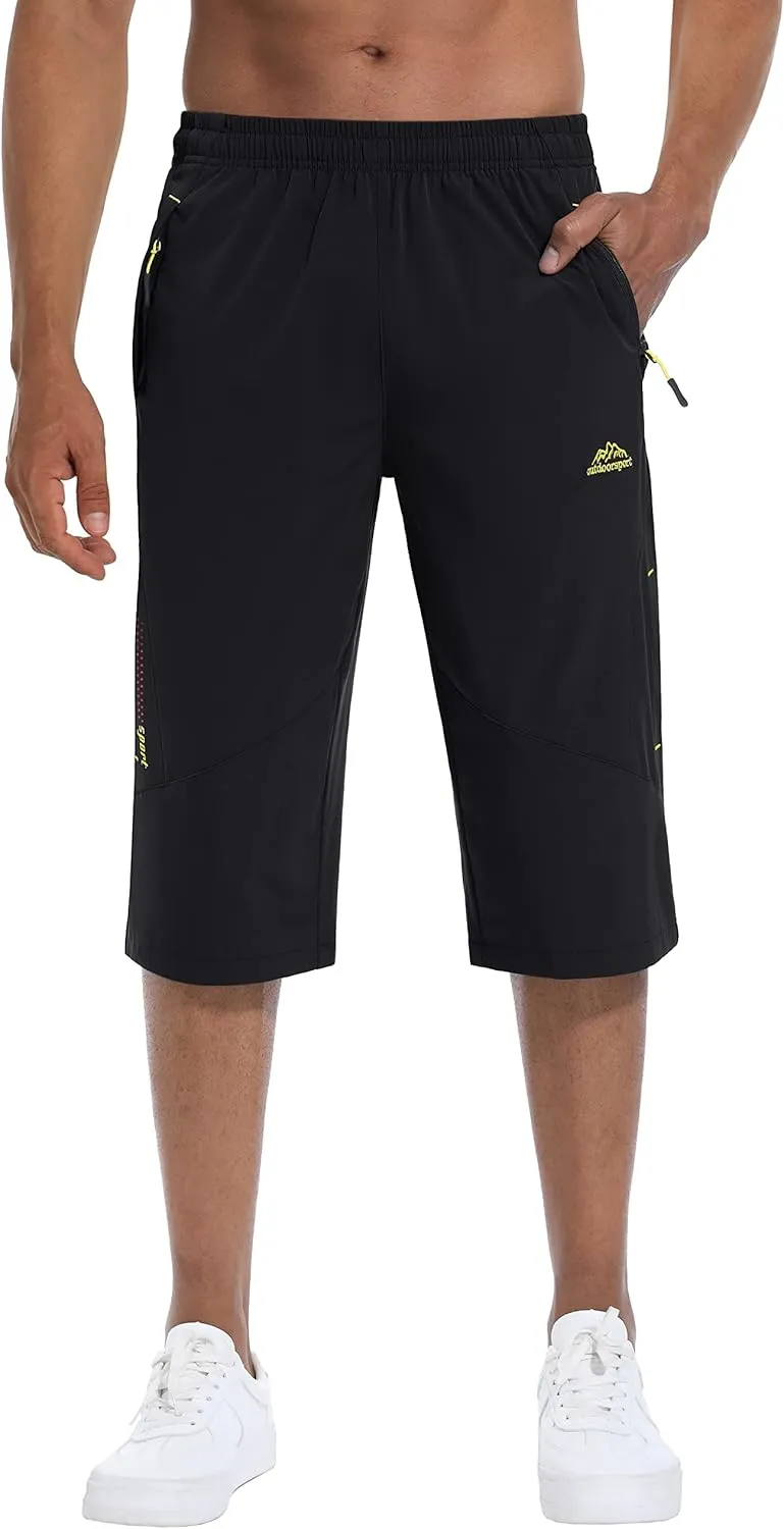 MAGCOMSEN Men's Capri Shorts Quick Dry Below Knee 3/4 Capri Pants with Zipper Pockets for Workout Running Training Summer