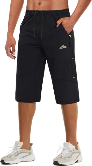 MAGCOMSEN Men's Capri Shorts Quick Dry Below Knee 3/4 Capri Pants with Zipper Pockets for Workout Running Training Summer