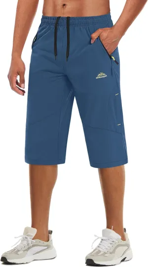 MAGCOMSEN Men's Capri Shorts Quick Dry Below Knee 3/4 Capri Pants with Zipper Pockets for Workout Running Training Summer