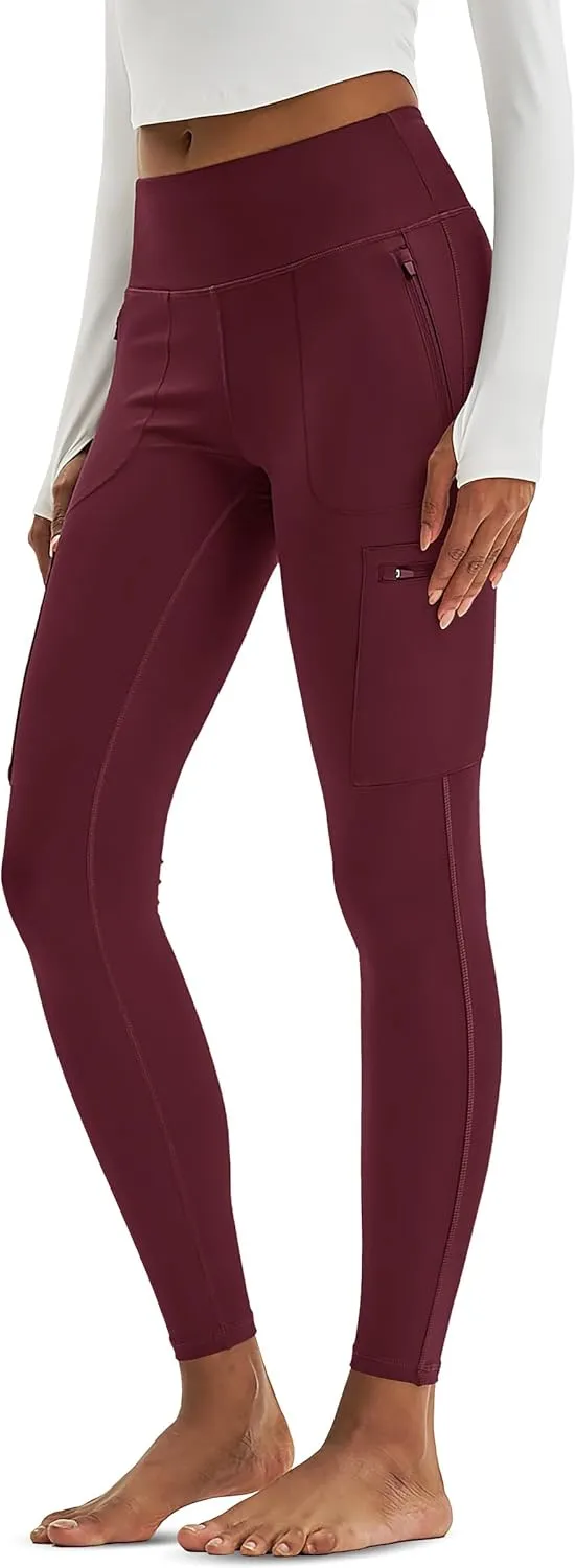 MAGCOMSEN Women's Hiking Leggings with 4 Zipper Pockets Water Resistant High Waisted Cargo Leggings Workout Running Yoga