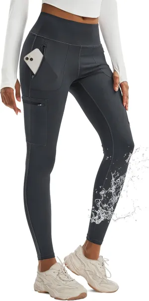 MAGCOMSEN Women's Hiking Leggings with 4 Zipper Pockets Water Resistant High Waisted Cargo Leggings Workout Running Yoga