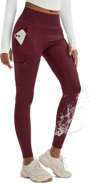 MAGCOMSEN Women's Hiking Leggings with 4 Zipper Pockets Water Resistant High Waisted Cargo Leggings Workout Running Yoga