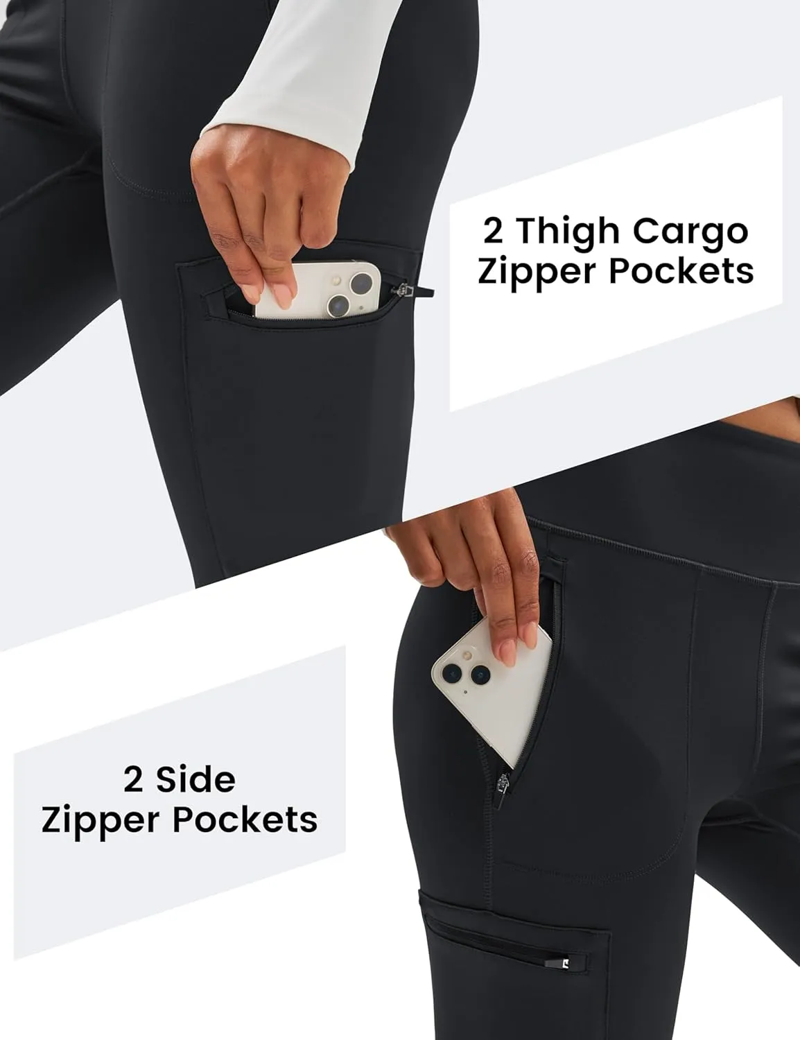 MAGCOMSEN Women's Hiking Leggings with 4 Zipper Pockets Water Resistant High Waisted Cargo Leggings Workout Running Yoga