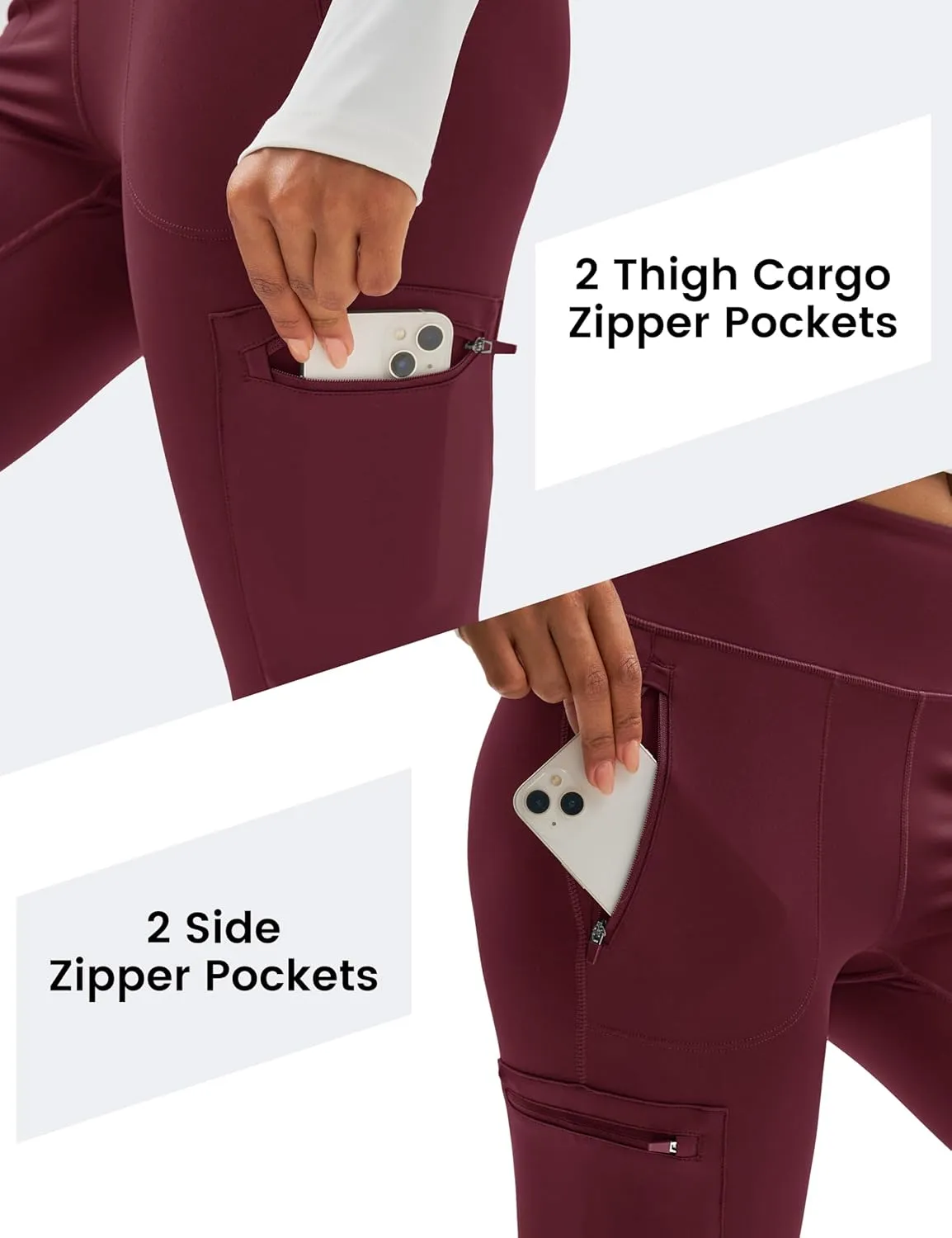 MAGCOMSEN Women's Hiking Leggings with 4 Zipper Pockets Water Resistant High Waisted Cargo Leggings Workout Running Yoga