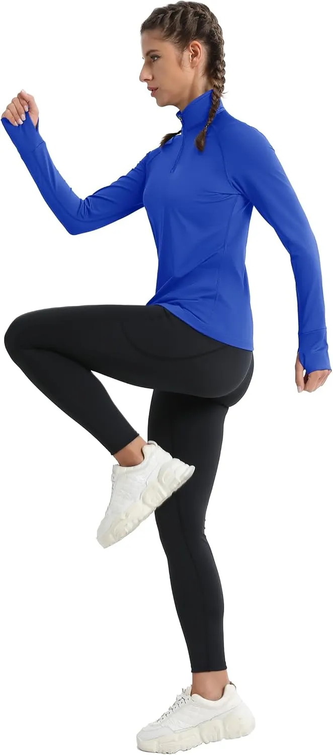 MAGCOMSEN Women's Running Shirts Quarter Zip Fleece Pullover Long Sleeve Thumb Hole Tee Athletic Workout Tops