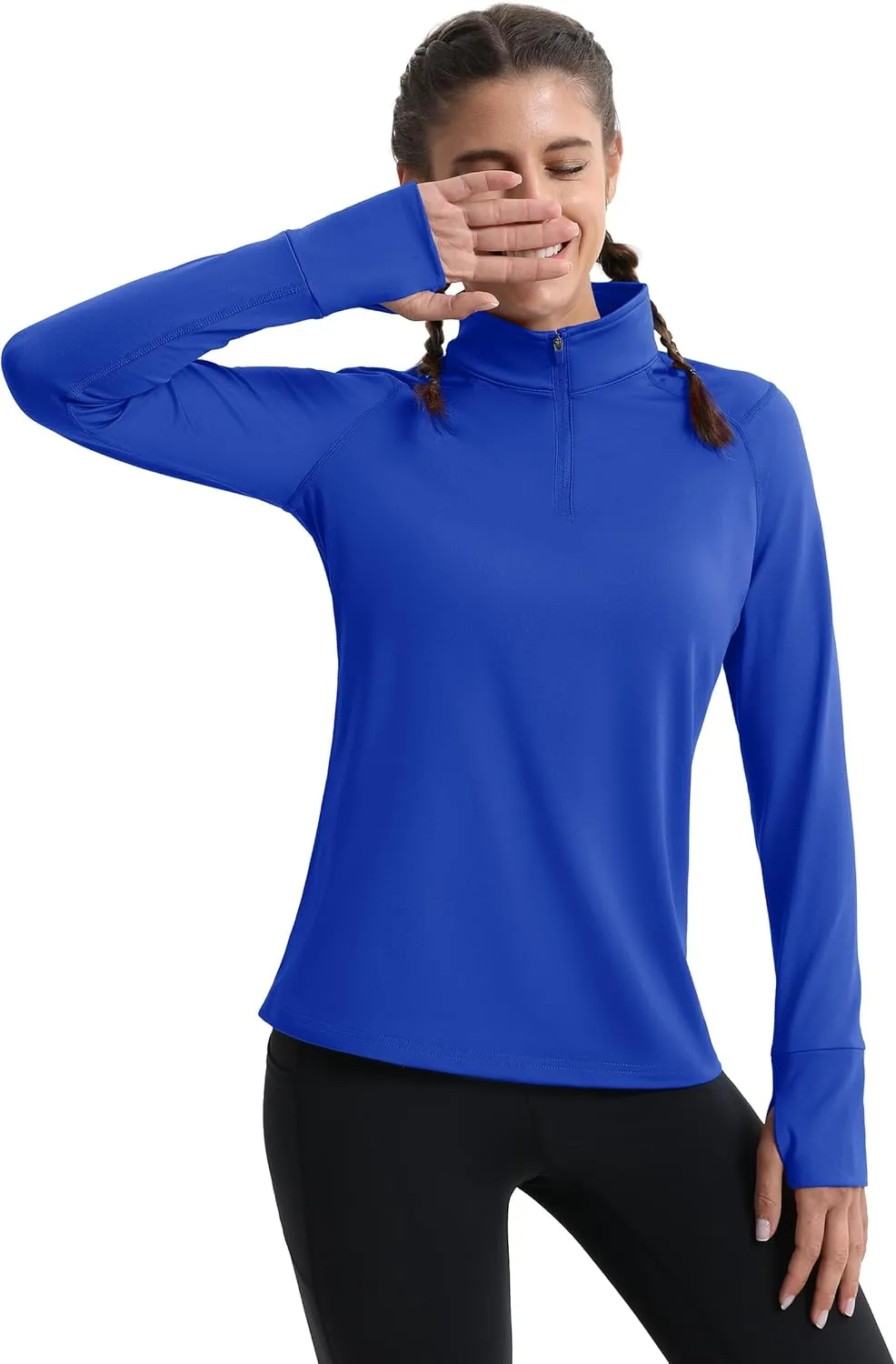 MAGCOMSEN Women's Running Shirts Quarter Zip Fleece Pullover Long Sleeve Thumb Hole Tee Athletic Workout Tops
