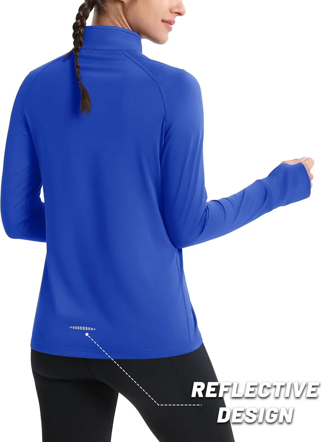 MAGCOMSEN Women's Running Shirts Quarter Zip Fleece Pullover Long Sleeve Thumb Hole Tee Athletic Workout Tops