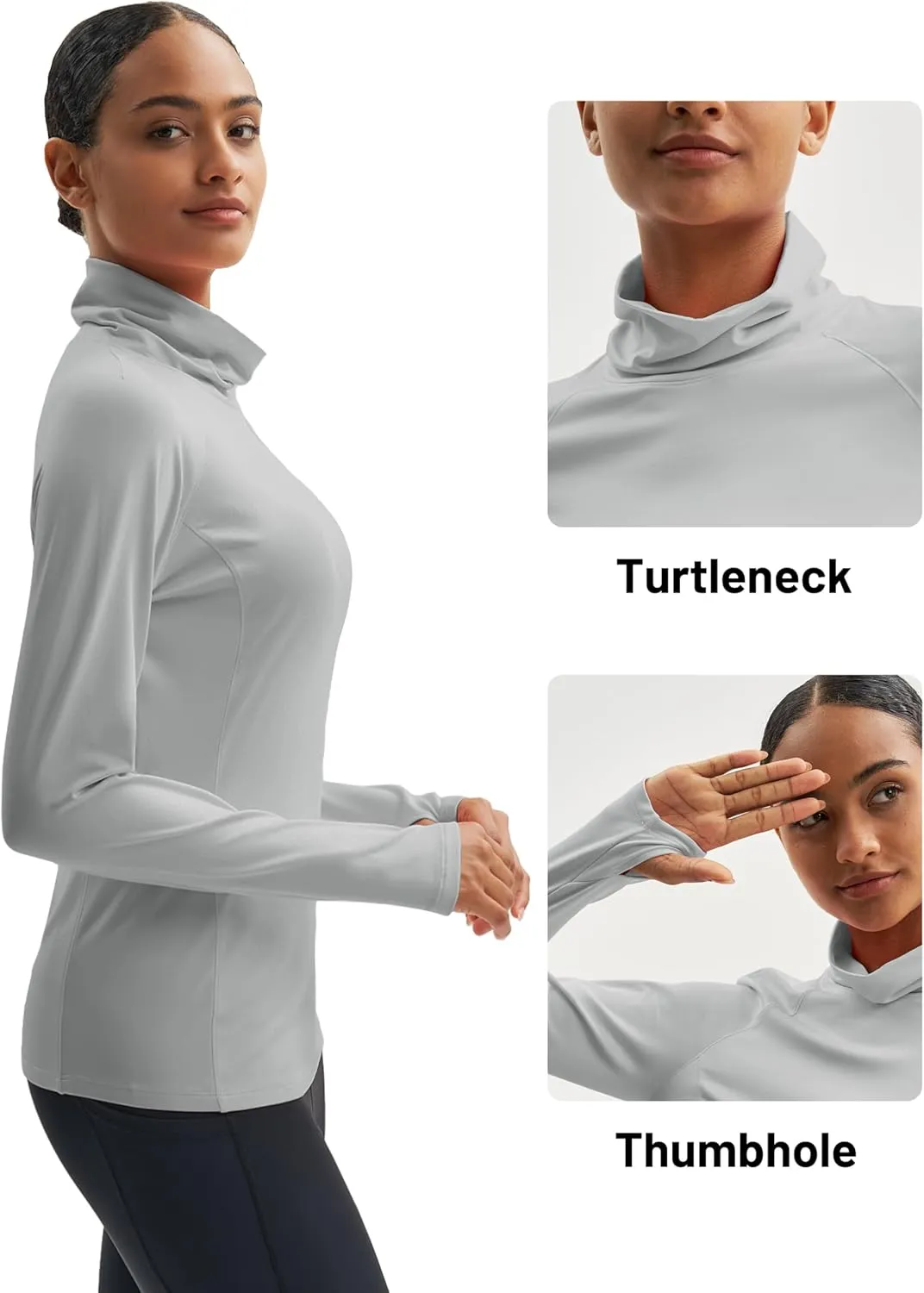 MAGCOMSEN Women's Thermal Long Sleeve Fleece Shirt Mock Turtleneck Undershirt Running Workout Top with Thumb Holes