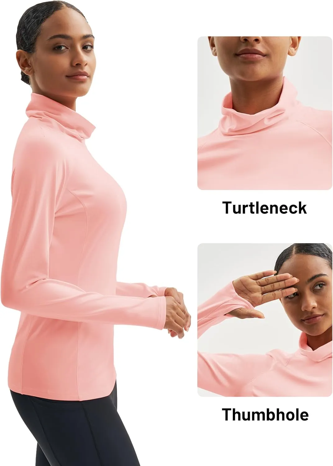 MAGCOMSEN Women's Thermal Long Sleeve Fleece Shirt Mock Turtleneck Undershirt Running Workout Top with Thumb Holes
