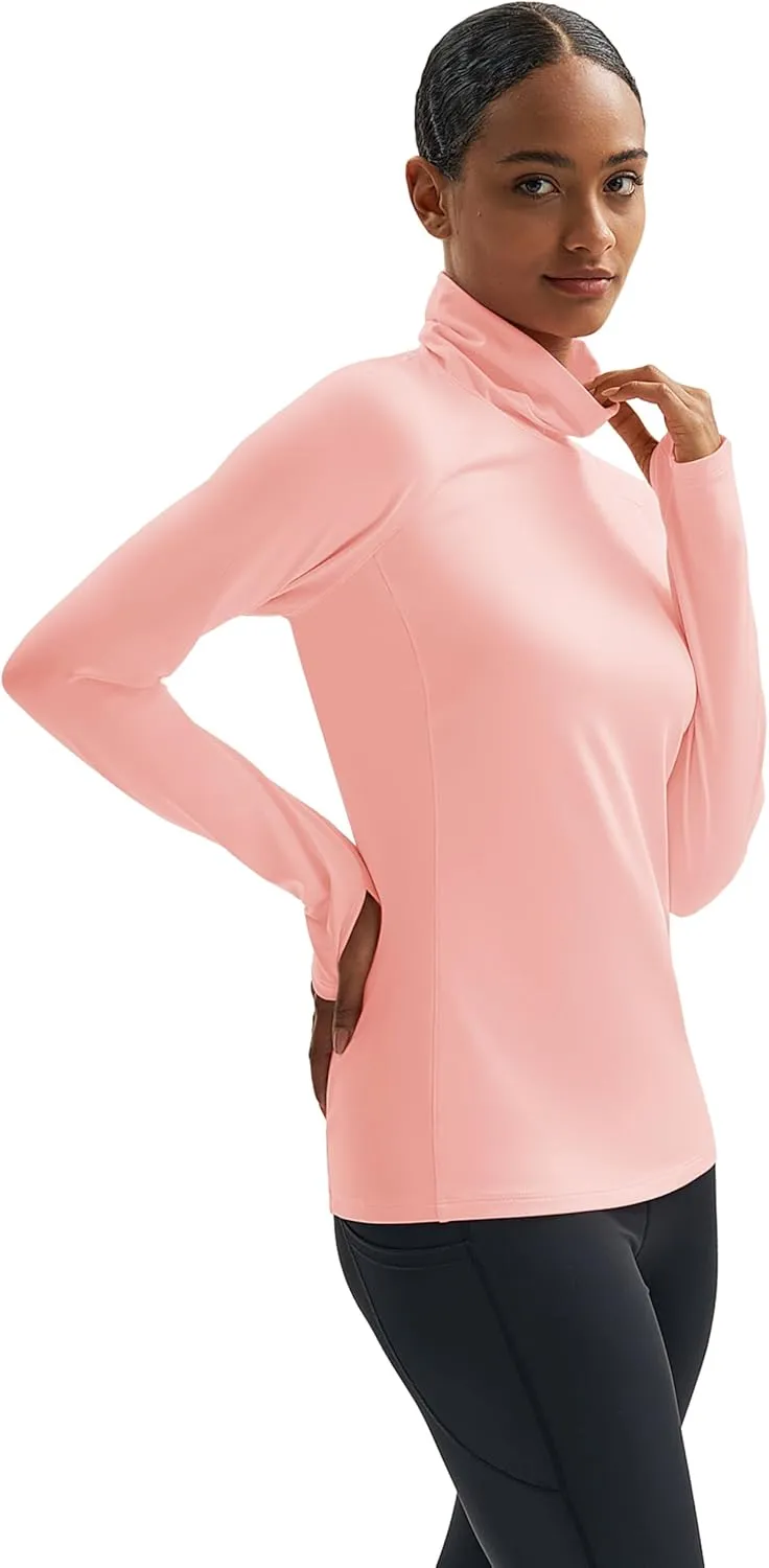 MAGCOMSEN Women's Thermal Long Sleeve Fleece Shirt Mock Turtleneck Undershirt Running Workout Top with Thumb Holes