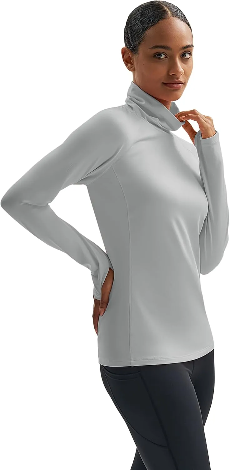 MAGCOMSEN Women's Thermal Long Sleeve Fleece Shirt Mock Turtleneck Undershirt Running Workout Top with Thumb Holes
