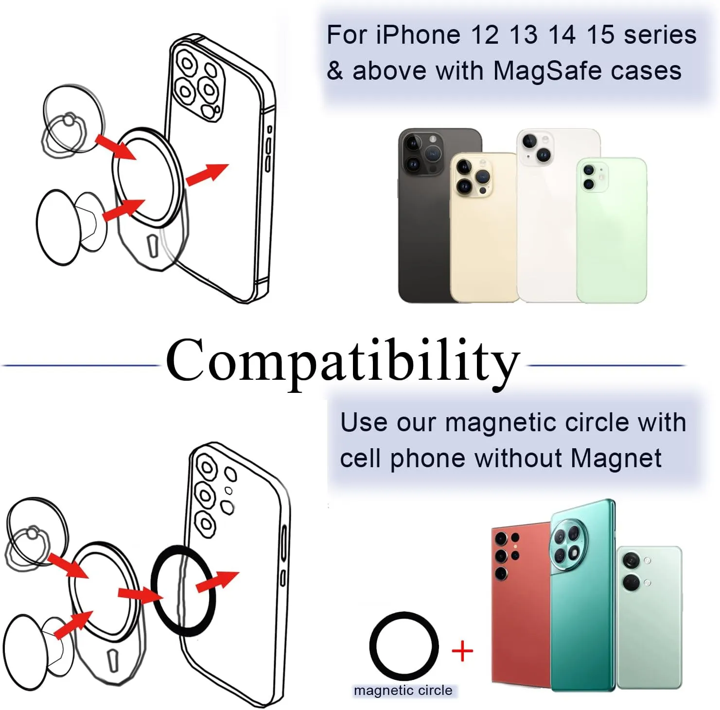 Magnetic Base Compatible with PopSocket Phone Grips Holder for iPhone MagSafe Cases Base Plate, Socket Grip Base for Pop Socket, Easy Removable for Magsafe Wireless Charging, Large, Blue