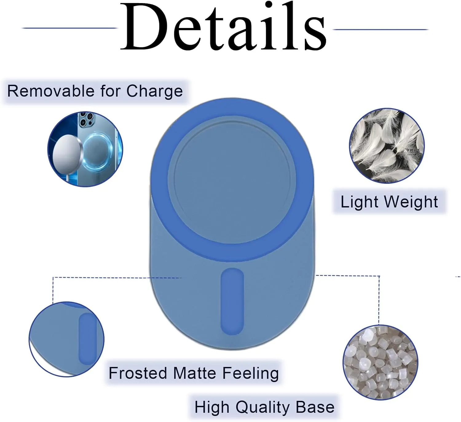 Magnetic Base Compatible with PopSocket Phone Grips Holder for iPhone MagSafe Cases Base Plate, Socket Grip Base for Pop Socket, Easy Removable for Magsafe Wireless Charging, Large, Blue
