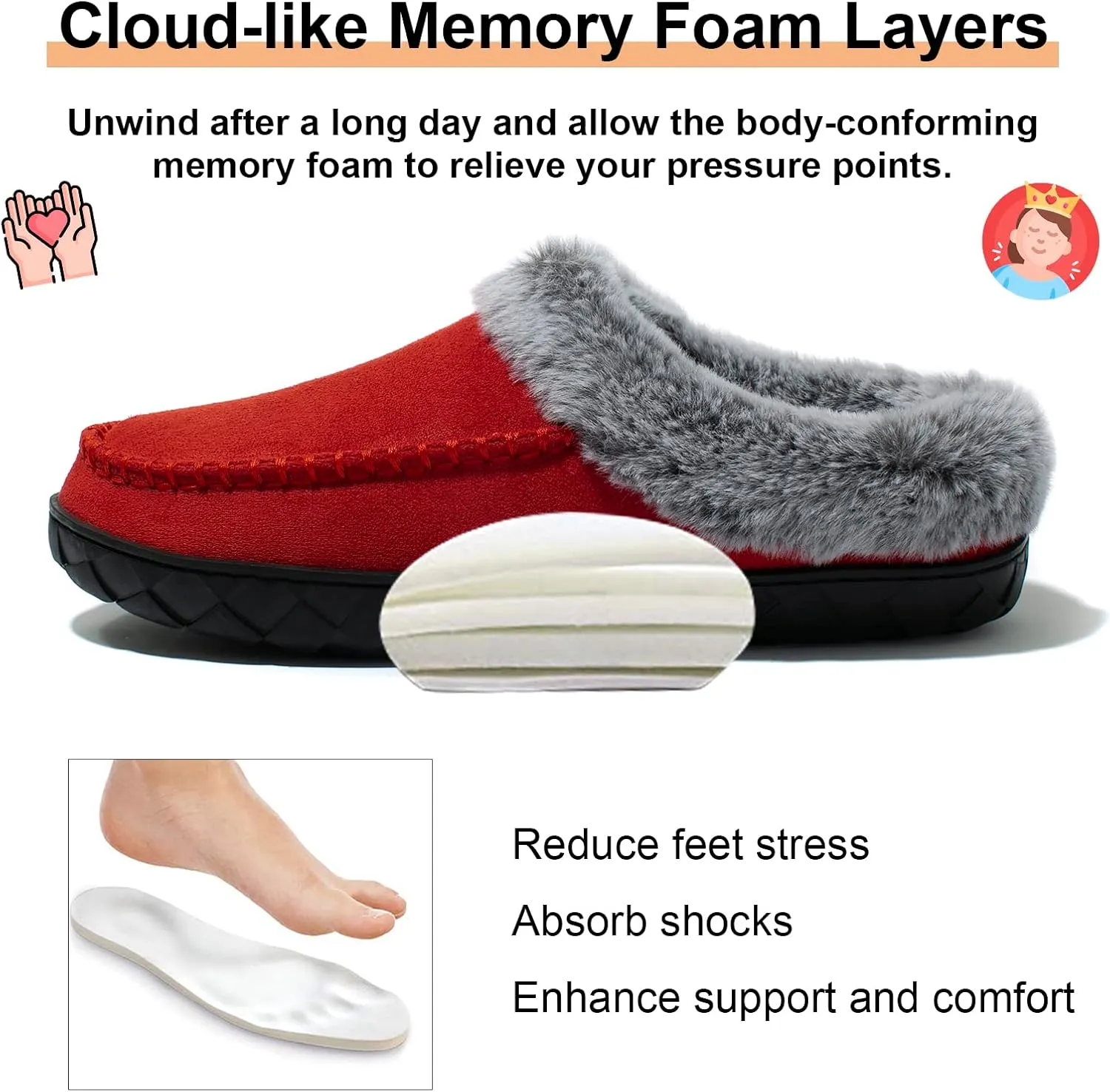 MAINCH Slippers for Women with Memory Foam Fuzzy Moccasin Slippers for Indoor Outdoor