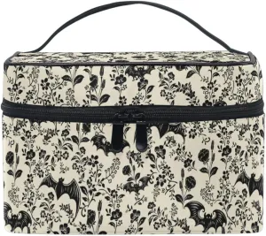 Makeup Train Case Bat Retro Flower Korean Carrying Portable Zip Travel Cosmetic Brush Bag Organizer Large for Girls Women