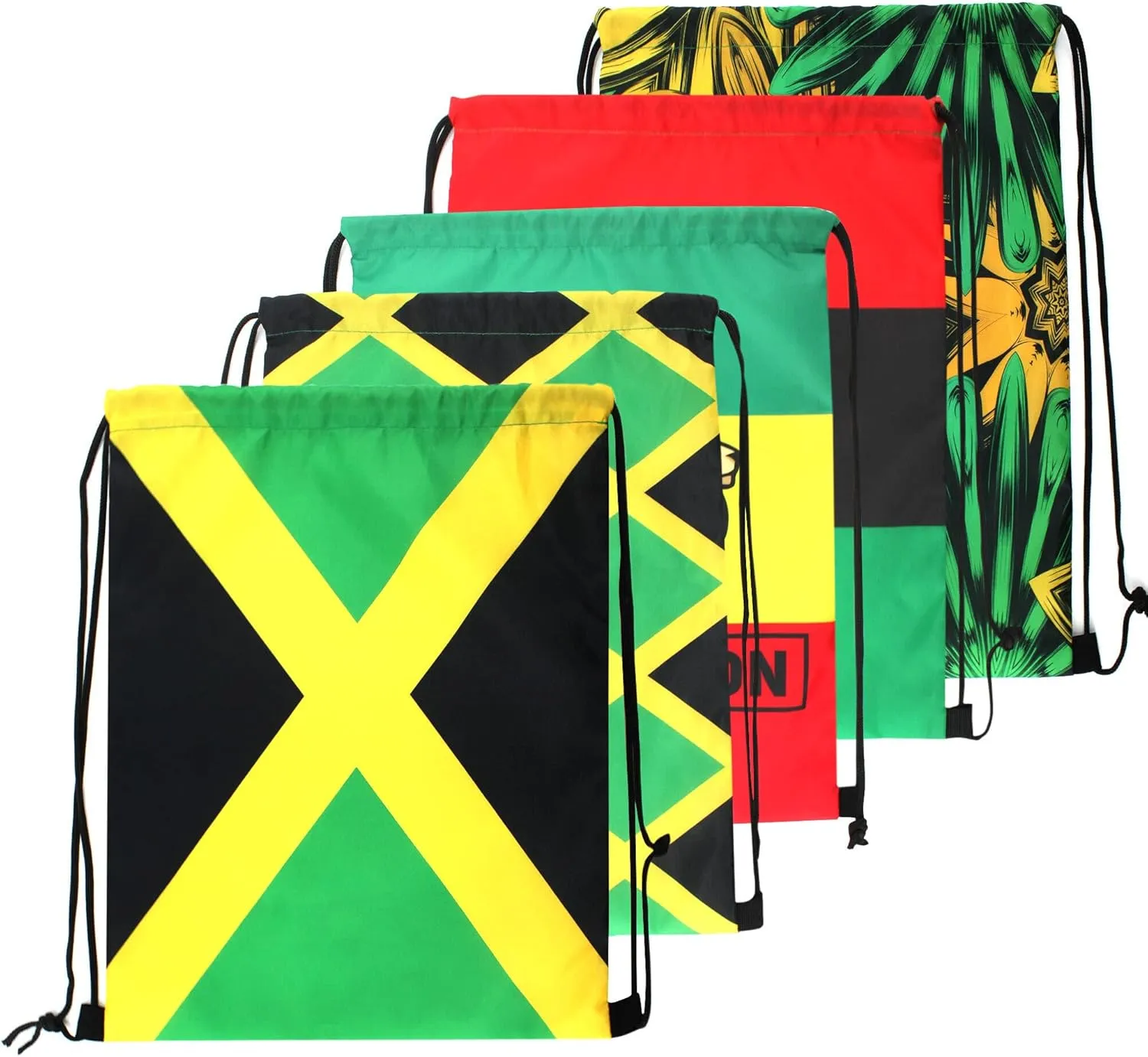 Man and Women 5cps Drawstring Backpack Waterproof Gym Sports Trave String Bag Cheer Bag Jamaican Afro Rasta（5pcs）