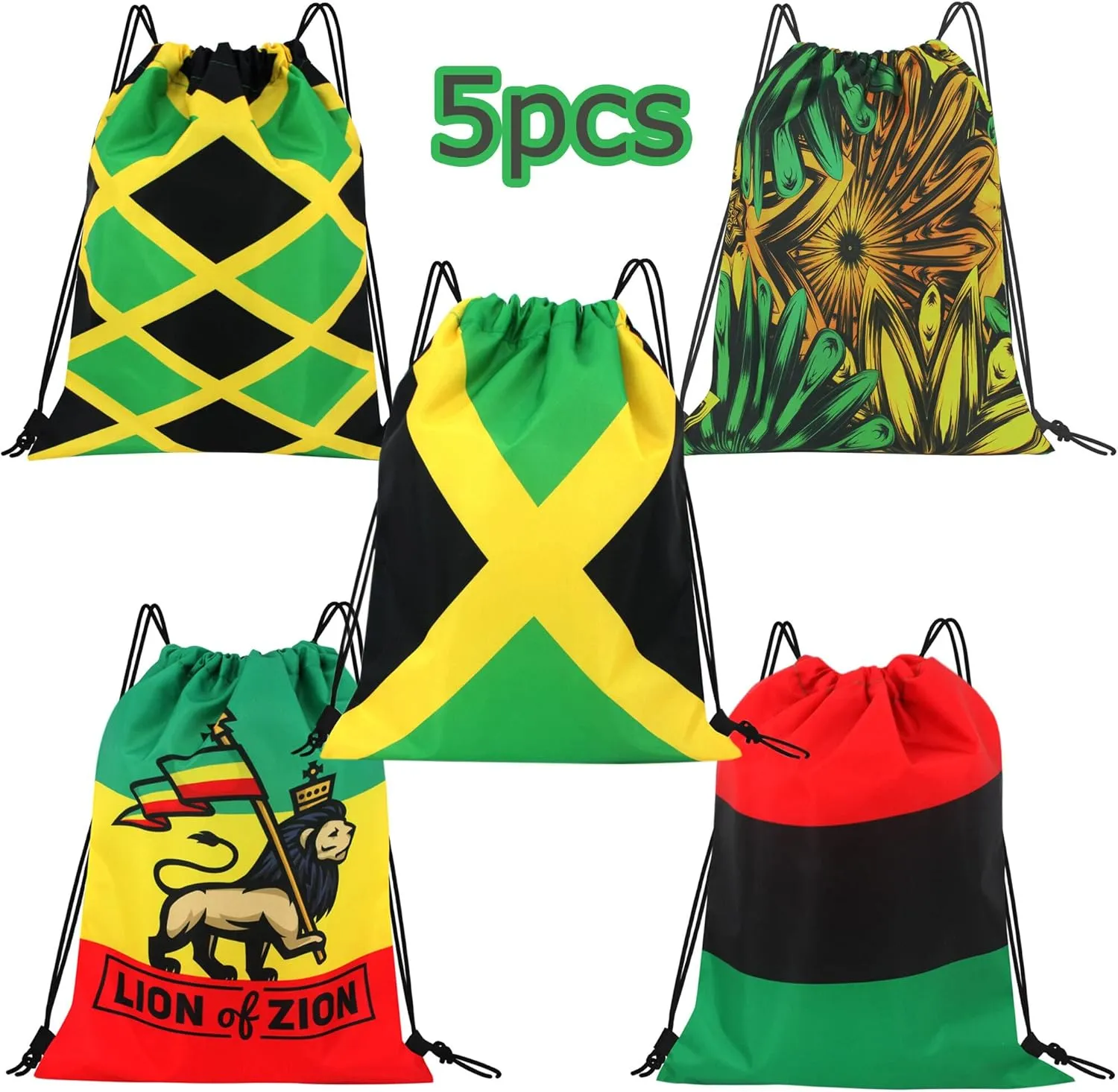 Man and Women 5cps Drawstring Backpack Waterproof Gym Sports Trave String Bag Cheer Bag Jamaican Afro Rasta（5pcs）