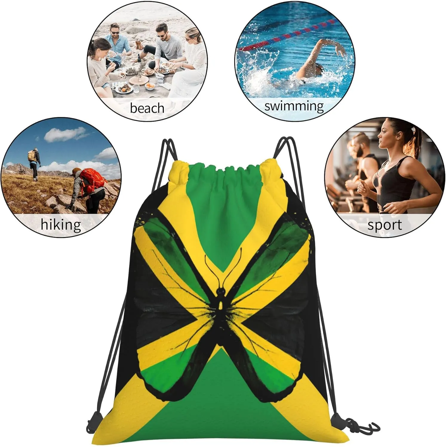 Man and Women 5pcs Drawstring Backpack Waterproof Gym Sports Trave String Bag Cheer Bag Jamaican Afro Rasta（Butterfly 5pcs）