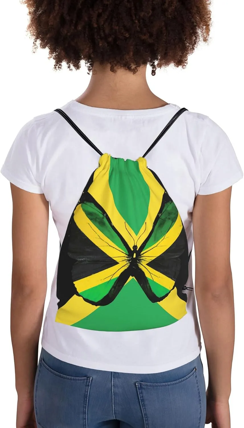 Man and Women 5pcs Drawstring Backpack Waterproof Gym Sports Trave String Bag Cheer Bag Jamaican Afro Rasta（Butterfly 5pcs）