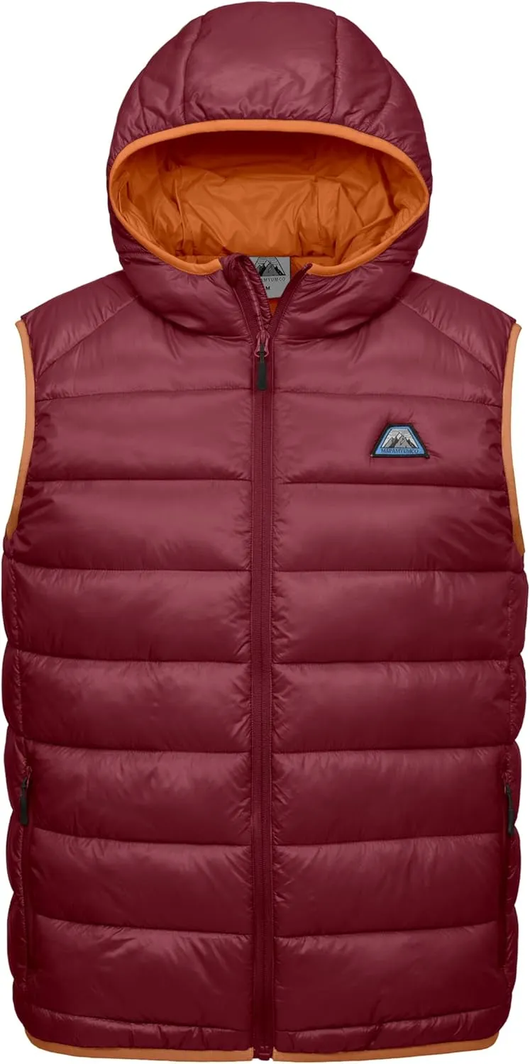Mapamyumco Men’s Lightweight Puffer Vest with Hood, Water-Resistant Sleeveless Jacket for Hiking Ski