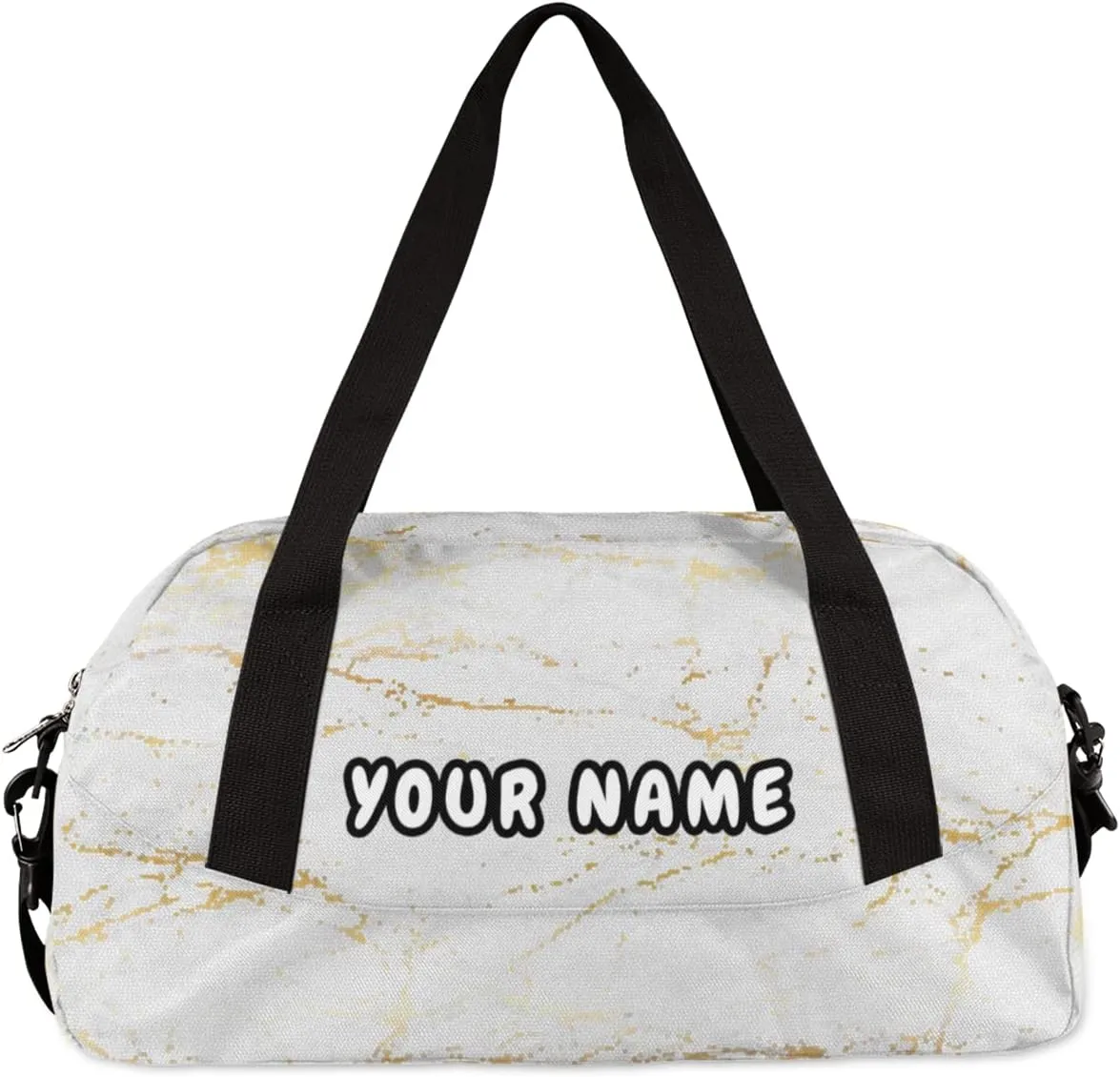 Marble Gold Texture Personalized Kids Duffel Bag for Girls Boys, Marble Debris Custom Name Dance Bag Overnight Small Duffel Bag Carry On Weekend Sports Travel Bag for School Practice Gymnastics Ballet