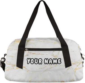 Marble Gold Texture Personalized Kids Duffel Bag for Girls Boys, Marble Debris Custom Name Dance Bag Overnight Small Duffel Bag Carry On Weekend Sports Travel Bag for School Practice Gymnastics Ballet