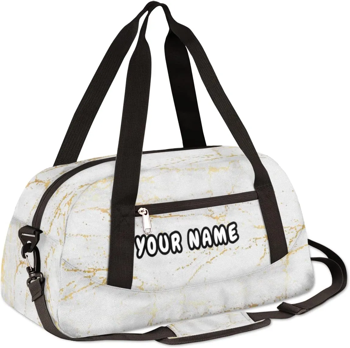 Marble Gold Texture Personalized Kids Duffel Bag for Girls Boys, Marble Debris Custom Name Dance Bag Overnight Small Duffel Bag Carry On Weekend Sports Travel Bag for School Practice Gymnastics Ballet