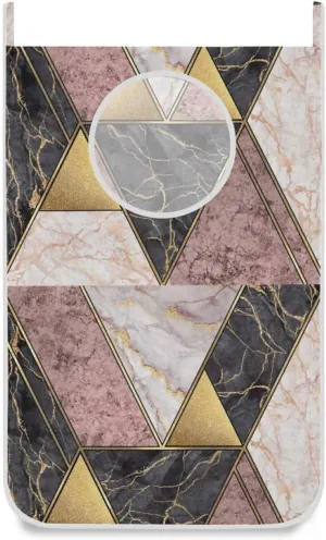 Marble Granite Agate Purple Pink Gold Black Art Paint Triangle Tiles Hanging Laundry Hamper Bag, Dirty Clothes Bag over the Door, Wall Cloth Basket with Hooks Storage Closet for Bathroom Bedroom