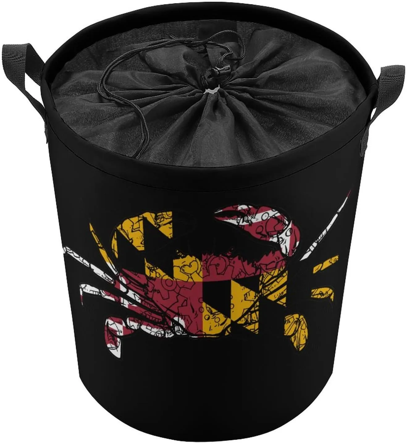 Maryland Chesapeake Bay Blue Crabs 3 Laundry Hamper,45L Round Drawstring Collapsible Laundry Basket with Handle 17in Waterproof Storage Basket for Bedroom Room-1