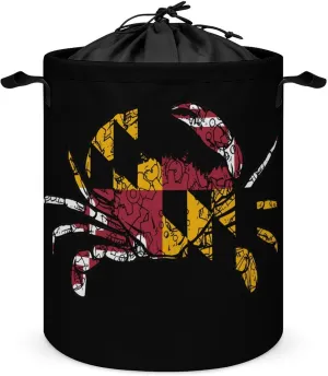 Maryland Chesapeake Bay Blue Crabs 3 Laundry Hamper,45L Round Drawstring Collapsible Laundry Basket with Handle 17in Waterproof Storage Basket for Bedroom Room-1