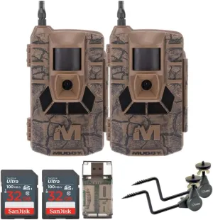 Matrix 36MP Imaging Cellular Trail Camera with On Demand Photo (Mud, 2-Pack) Bundle with Trail Camera Holder (2-Pack), 32GB UHS-I Memory Card (2-Pack), and USB 2.0 Card Reader (7 Items)