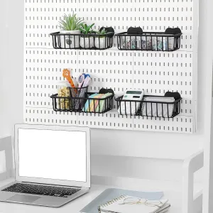 Maxdot 4 Pcs Pegboard Baskets with Hook, Compatible with Ikea Skadis Peg Board, Wall Bins and Baskets Storage Box Containers Accessories for Home Garage Office, 11 x 5 x 3 Inches(Black)