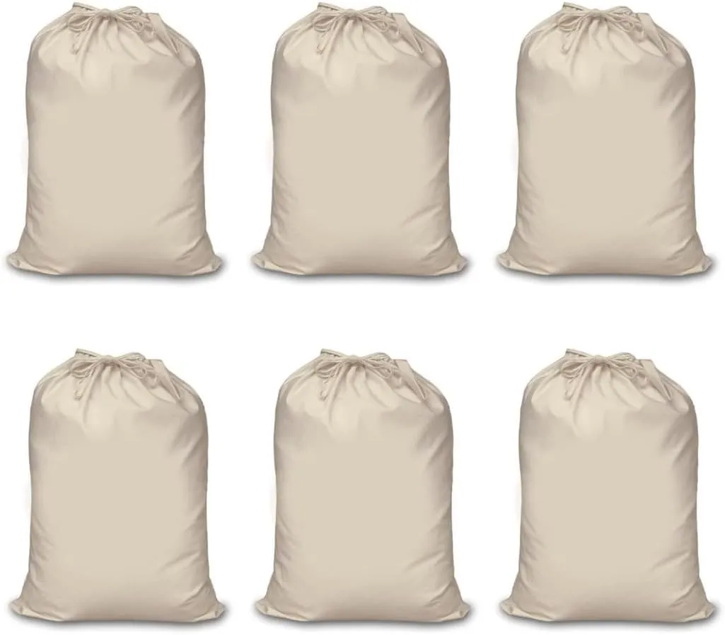 Mayatra's Organic Cotton Laundry Bag For Clothes - Travel Organizer - Eco-friendly 100% Pure Cotton Drawstring Bag - Large Size - Hanging Laundry Bag Foldable and Washable (Pack Of 6)