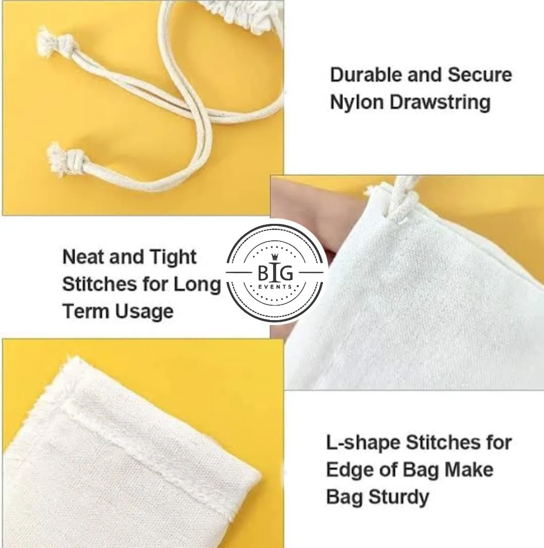 Mayatra's Organic Cotton Laundry Bag For Clothes - Travel Organizer - Eco-friendly 100% Pure Cotton Drawstring Bag - Large Size - Hanging Laundry Bag Foldable and Washable (Pack Of 6)