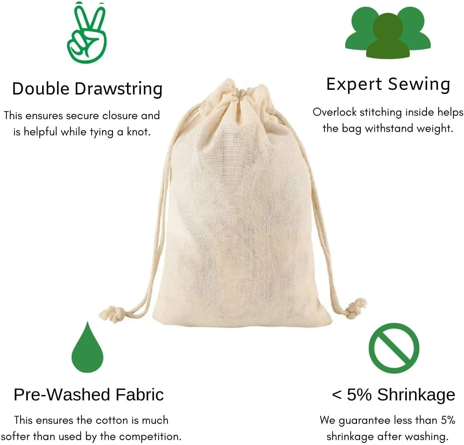 Mayatra's Organic Cotton Laundry Bag For Clothes - Travel Organizer - Eco-friendly 100% Pure Cotton Drawstring Bag - Large Size - Hanging Laundry Bag Foldable and Washable (Pack Of 6)